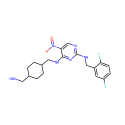 NCC1CCC(CNc2nc(NCc3cc(F)ccc3F)ncc2[N+](=O)[O-])CC1 ZINC000028898521