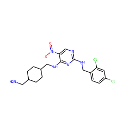 NCC1CCC(CNc2nc(NCc3ccc(Cl)cc3Cl)ncc2[N+](=O)[O-])CC1 ZINC000028898538