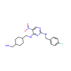NCC1CCC(CNc2nc(NCc3ccc(F)cc3)ncc2[N+](=O)[O-])CC1 ZINC000028898392
