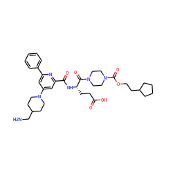 NCC1CCN(c2cc(C(=O)N[C@@H](CCC(=O)O)C(=O)N3CCN(C(=O)OCCC4CCCC4)CC3)nc(-c3ccccc3)c2)CC1 ZINC000049639952