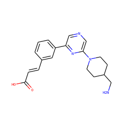 NCC1CCN(c2cncc(-c3cccc(/C=C/C(=O)O)c3)n2)CC1 ZINC000040957502