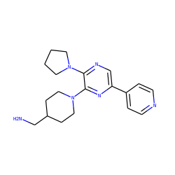 NCC1CCN(c2nc(-c3ccncc3)cnc2N2CCCC2)CC1 ZINC000045338010