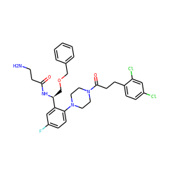 NCCC(=O)N[C@@H](COCc1ccccc1)c1cc(F)ccc1N1CCN(C(=O)CCc2ccc(Cl)cc2Cl)CC1 ZINC000036285439