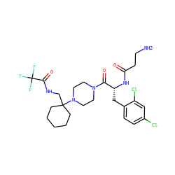 NCCC(=O)N[C@H](Cc1ccc(Cl)cc1Cl)C(=O)N1CCN(C2(CNC(=O)C(F)(F)F)CCCCC2)CC1 ZINC000028462671