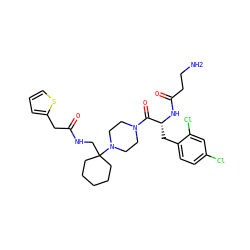 NCCC(=O)N[C@H](Cc1ccc(Cl)cc1Cl)C(=O)N1CCN(C2(CNC(=O)Cc3cccs3)CCCCC2)CC1 ZINC000028461514
