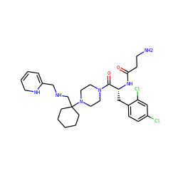 NCCC(=O)N[C@H](Cc1ccc(Cl)cc1Cl)C(=O)N1CCN(C2(CNCC3=CC=CCN3)CCCCC2)CC1 ZINC000028457605