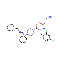 NCCC(=O)N[C@H](Cc1ccc(Cl)cc1Cl)C(=O)N1CCN(C2(CNCC3CCCCC3)CCCCC2)CC1 ZINC000028462321