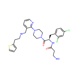 NCCC(=O)N[C@H](Cc1ccc(Cl)cc1Cl)C(=O)N1CCN(c2ncccc2CNCCc2cccs2)CC1 ZINC000036285132