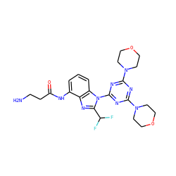 NCCC(=O)Nc1cccc2c1nc(C(F)F)n2-c1nc(N2CCOCC2)nc(N2CCOCC2)n1 ZINC000096271515