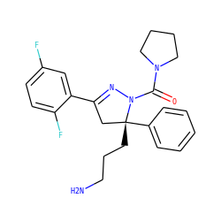 NCCC[C@@]1(c2ccccc2)CC(c2cc(F)ccc2F)=NN1C(=O)N1CCCC1 ZINC000036184664