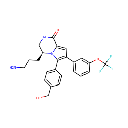 NCCC[C@H]1CNC(=O)c2cc(-c3cccc(OC(F)(F)F)c3)c(-c3ccc(CO)cc3)n21 ZINC000207220866
