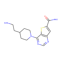 NCCC1CCN(c2ncnc3cc(C(N)=O)sc23)CC1 ZINC000095587547