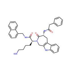 NCCCC[C@@H](C(=O)NCc1cccc2ccccc12)N1Cc2[nH]c3ccccc3c2C[C@@H](NC(=O)Cc2ccccc2)C1=O ZINC000042835371