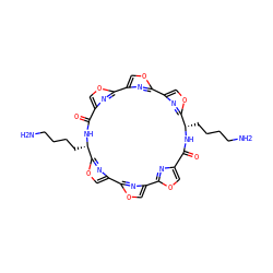 NCCCC[C@@H]1NC(=O)c2coc(n2)-c2coc(n2)-c2coc(n2)[C@H](CCCCN)NC(=O)c2coc(n2)-c2coc(n2)-c2coc1n2 ZINC000029038817