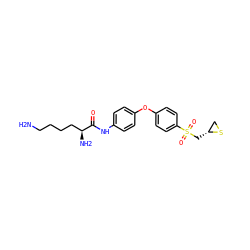 NCCCC[C@H](N)C(=O)Nc1ccc(Oc2ccc(S(=O)(=O)C[C@@H]3CS3)cc2)cc1 ZINC000072140807