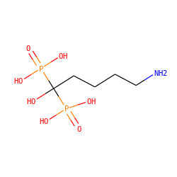 NCCCCC(O)(P(=O)(O)O)P(=O)(O)O ZINC000005828562