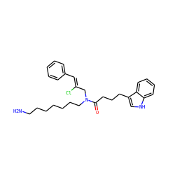NCCCCCCCN(C/C(Cl)=C/c1ccccc1)C(=O)CCCc1c[nH]c2ccccc12 ZINC000028825970