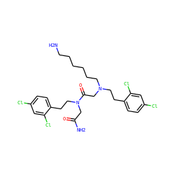 NCCCCCCN(CCc1ccc(Cl)cc1Cl)CC(=O)N(CCc1ccc(Cl)cc1Cl)CC(N)=O ZINC000028824976