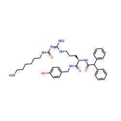 NCCCCCCNC(=O)/N=C(/N)NCCC[C@@H](NC(=O)C(c1ccccc1)c1ccccc1)C(=O)NCc1ccc(O)cc1 ZINC000096286233
