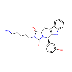 NCCCCCN1C(=O)[C@@H]2Cc3c([nH]c4ccccc34)[C@@H](c3cccc(O)c3)N2C1=O ZINC000028965329