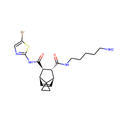 NCCCCCNC(=O)[C@H]1[C@H](C(=O)Nc2ncc(Br)s2)[C@@H]2C=C[C@H]1C21CC1 ZINC000168464153
