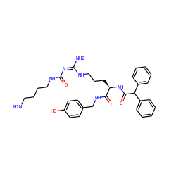 NCCCCNC(=O)/N=C(/N)NCCC[C@@H](NC(=O)C(c1ccccc1)c1ccccc1)C(=O)NCc1ccc(O)cc1 ZINC000071329769