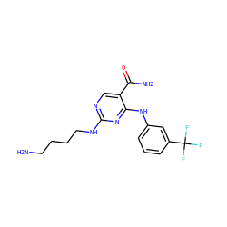 NCCCCNc1ncc(C(N)=O)c(Nc2cccc(C(F)(F)F)c2)n1 ZINC000002007261