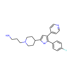 NCCCN1CCC(c2cc(-c3ccncc3)c(-c3ccc(F)cc3)[nH]2)CC1 ZINC000028468172