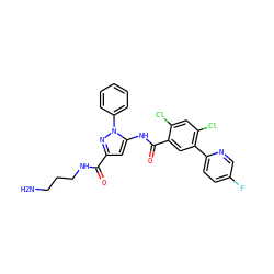NCCCNC(=O)c1cc(NC(=O)c2cc(-c3ccc(F)cn3)c(Cl)cc2Cl)n(-c2ccccc2)n1 ZINC001772642326