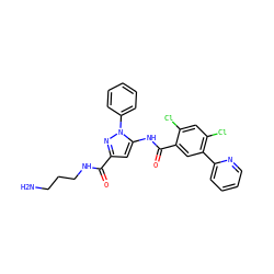 NCCCNC(=O)c1cc(NC(=O)c2cc(-c3ccccn3)c(Cl)cc2Cl)n(-c2ccccc2)n1 ZINC001772606334