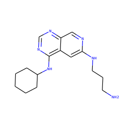 NCCCNc1cc2c(NC3CCCCC3)ncnc2cn1 ZINC000040892646