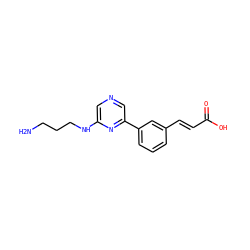 NCCCNc1cncc(-c2cccc(/C=C/C(=O)O)c2)n1 ZINC000040956181