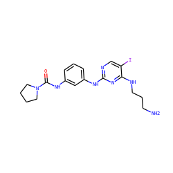 NCCCNc1nc(Nc2cccc(NC(=O)N3CCCC3)c2)ncc1I ZINC000263621370