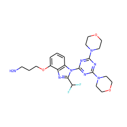 NCCCOc1cccc2c1nc(C(F)F)n2-c1nc(N2CCOCC2)nc(N2CCOCC2)n1 ZINC000068246372