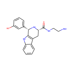 NCCNC(=O)[C@@H]1Cc2c([nH]c3ccccc23)[C@H](c2cccc(O)c2)N1 ZINC000049588904