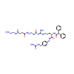 NCCNC(=O)CCC(=O)NCCNC(=O)/N=C(\N)NCCC[C@@H](NC(=O)C(c1ccccc1)c1ccccc1)C(=O)NCc1ccc(CNC(N)=O)cc1 ZINC000096286245