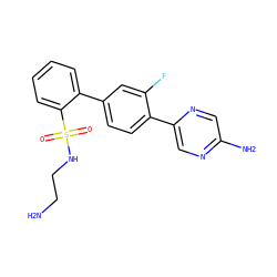 NCCNS(=O)(=O)c1ccccc1-c1ccc(-c2cnc(N)cn2)c(F)c1 ZINC000224801788