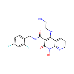 NCCNc1c(C(=O)NCc2ccc(F)cc2F)c(=O)n(O)c2ncccc12 ZINC000169352013