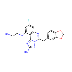 NCCNc1cc(F)cc2nc(Cc3ccc4c(c3)OCO4)n3nc(N)nc3c12 ZINC000145003404