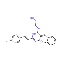 NCCNc1nc(/C=C/c2ccc(Cl)cc2)nc2cc3ccccc3cc12 ZINC000299844652