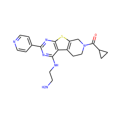 NCCNc1nc(-c2ccncc2)nc2sc3c(c12)CCN(C(=O)C1CC1)C3 ZINC000223689391