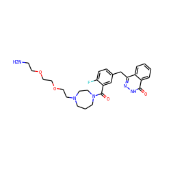 NCCOCCOCCN1CCCN(C(=O)c2cc(Cc3n[nH]c(=O)c4ccccc34)ccc2F)CC1 ZINC000169008294