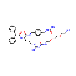 NCCOCCOCCNC(=O)/N=C(/N)NCCC[C@@H](NC(=O)C(c1ccccc1)c1ccccc1)C(=O)NCc1ccc(CNC(N)=O)cc1 ZINC000096286229