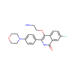 NCCOc1c(-c2ccc(N3CCOCC3)cc2)[nH]c(=O)c2cc(F)ccc12 ZINC000149192356