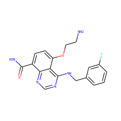 NCCOc1ccc(C(N)=O)c2ncnc(NCc3cccc(F)c3)c12 ZINC000114347777