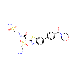 NCCS(=O)(=O)[C@@H](C(=O)NCCS(N)(=O)=O)c1nc2ccc(-c3ccc(C(=O)N4CCOCC4)cc3)cc2s1 ZINC000145482641