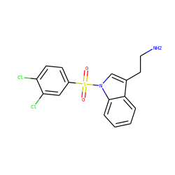 NCCc1cn(S(=O)(=O)c2ccc(Cl)c(Cl)c2)c2ccccc12 ZINC000014975927
