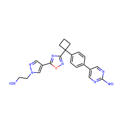 NCCn1cc(-c2nc(C3(c4ccc(-c5cnc(N)nc5)cc4)CCC3)no2)cn1 ZINC000114461882