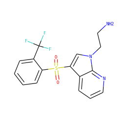 NCCn1cc(S(=O)(=O)c2ccccc2C(F)(F)F)c2cccnc21 ZINC000003927098
