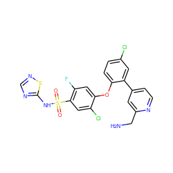 NCc1cc(-c2cc(Cl)ccc2Oc2cc(F)c(S(=O)(=O)Nc3ncns3)cc2Cl)ccn1 ZINC000095584530
